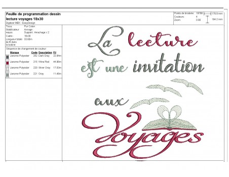 Motif de broderie machine texte livre