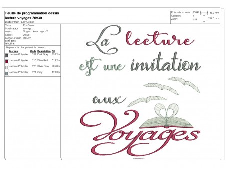 Motif de broderie machine texte livre