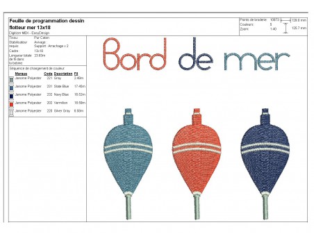 Motif de broderie machine flotteurs   bord de mer