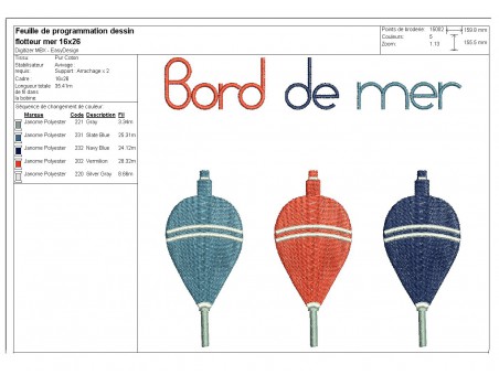 Motif de broderie machine flotteurs   bord de mer