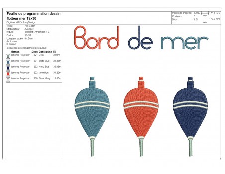 Motif de broderie machine flotteurs   bord de mer