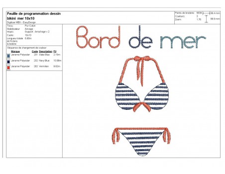 Motif de broderie machine maillot de bain  bord de mer