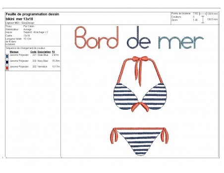 Motif de broderie machine maillot de bain  bord de mer