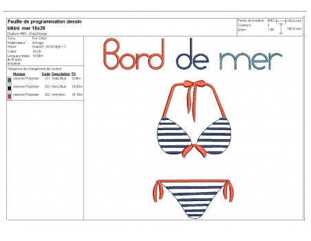 Motif de broderie machine maillot de bain  bord de mer