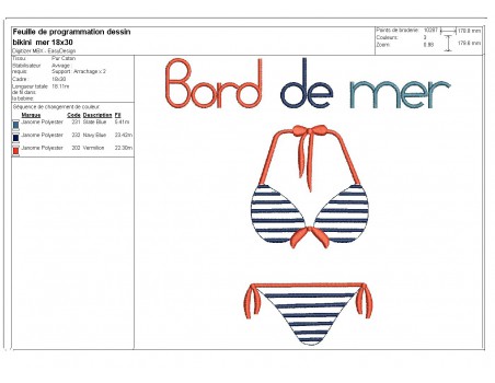 Motif de broderie machine maillot de bain  bord de mer