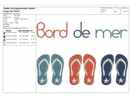 Motif de broderie machine tongs  bord de mer