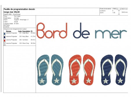 Motif de broderie machine tongs  bord de mer