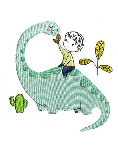 Embroidery design boy on a dinosaur
