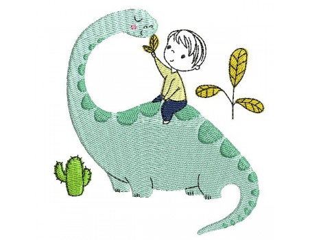 Embroidery design boy on a dinosaur