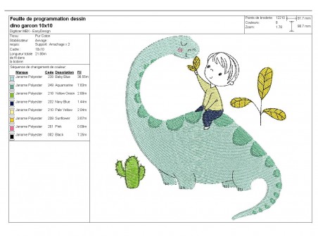 Motif de broderie machine garçon et dinosaure