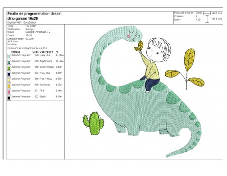 Motif de broderie machine garçon et dinosaure