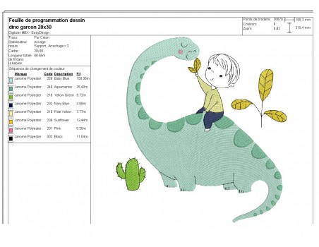 Motif de broderie machine garçon et dinosaure