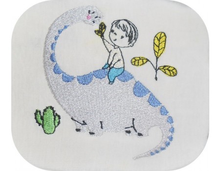 Embroidery design boy on a dinosaur