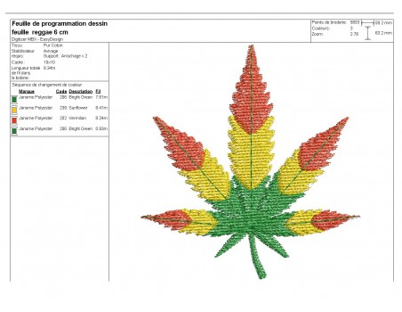 motif de broderie machine feuille de cannabis