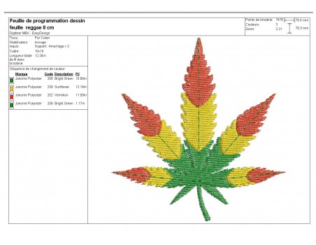 motif de broderie machine feuille de cannabis