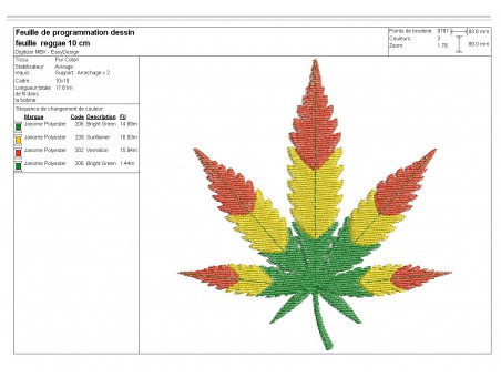 motif de broderie machine feuille de cannabis