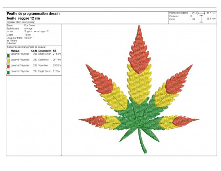 motif de broderie machine feuille de cannabis