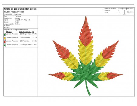 motif de broderie machine feuille de cannabis