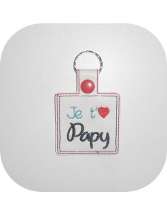 Motif de broderie machine porte clé je t'aime papy   ITH