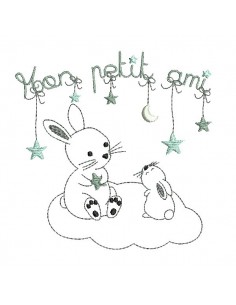 Motif de broderie machine  petits lapins sur un nuage