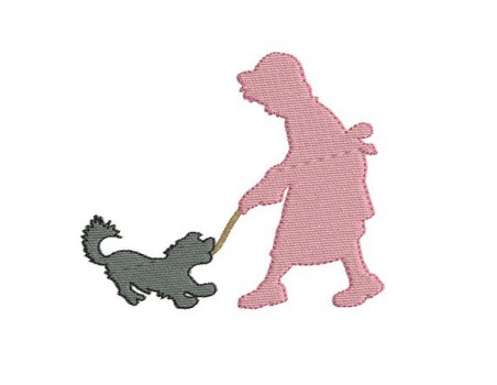 Motif de broderie fille avec son chien