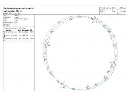 Motif de broderie machine cadre étoiles