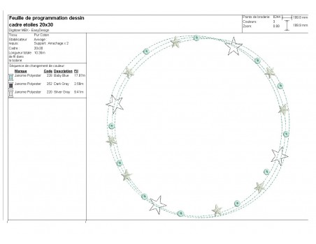 Motif de broderie machine cadre étoiles