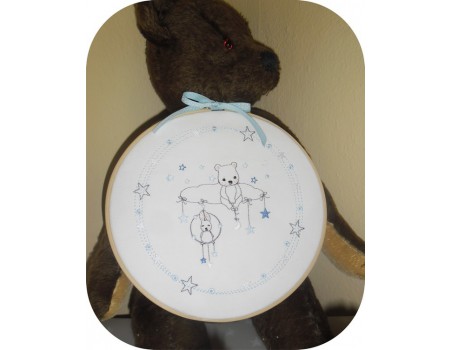 Instant download machine embroidery rabbits on a cloud