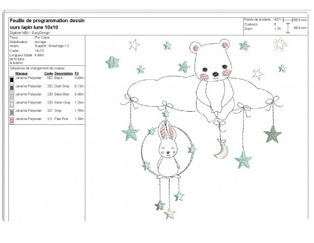 Instant download machine embroidery rabbits on a cloud