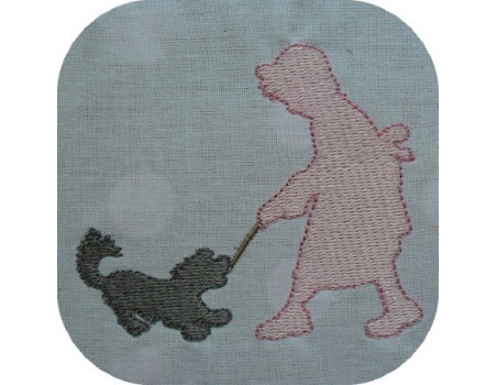 Motif de broderie fille avec son chien