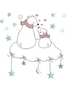 Motif de broderie machine  les ours sur un nuage