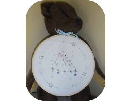 Instant download machine embroidery rabbit and bear  on a cloud