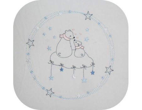 Instant download machine embroidery rabbit and bear  on a cloud