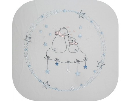 Motif de broderie machine  les ours sur un nuage