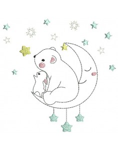 Instant download machine embroidery rabbit and bear  on a cloud