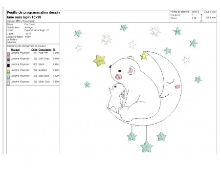 Instant download machine embroidery rabbit and bear  on a cloud