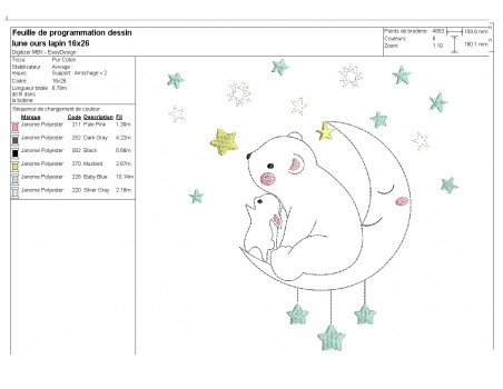 Instant download machine embroidery rabbit and bear  on a cloud