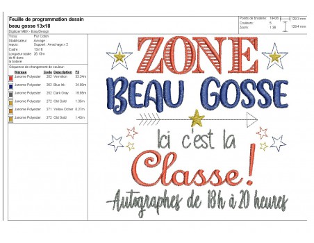 Motif de broderie machine  zone beau gosse