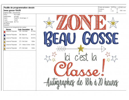 Motif de broderie machine  zone beau gosse