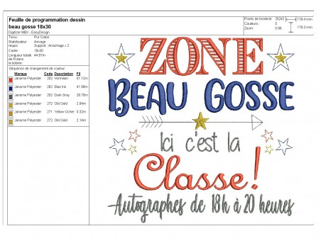 Motif de broderie machine  zone beau gosse