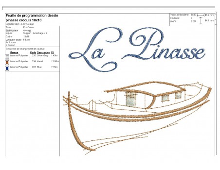 Motif de broderie machine  pinasse croquis