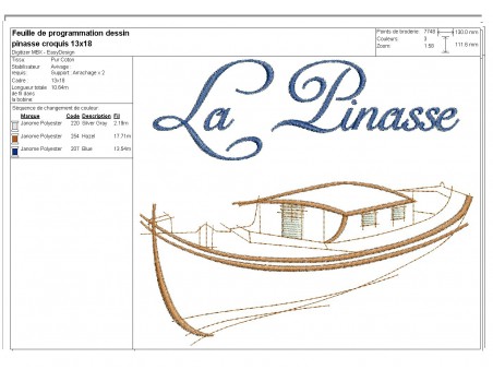 Motif de broderie machine  pinasse croquis