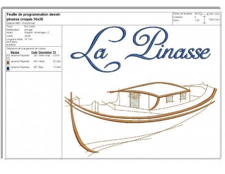 Motif de broderie machine  pinasse croquis