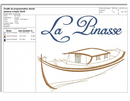 Motif de broderie machine  pinasse croquis