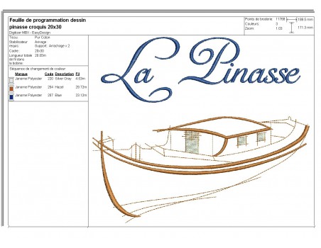 Motif de broderie machine  pinasse croquis