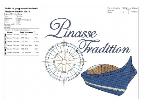 Motif de broderie machine  pinasse tradition