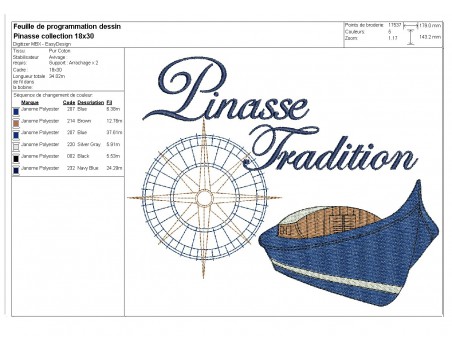 Motif de broderie machine  pinasse tradition