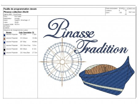 Motif de broderie machine  pinasse tradition