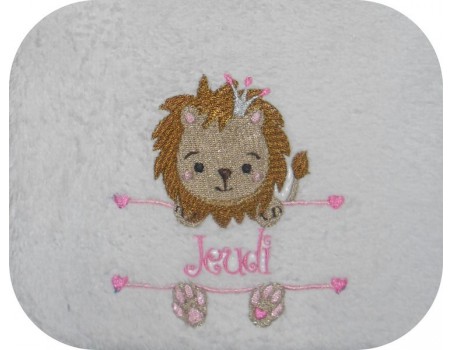 Motif de broderie machine  lion prénom fille