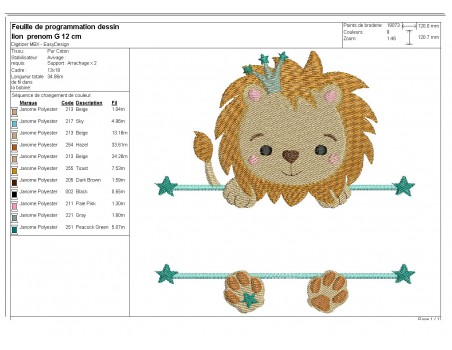 Instant download machine embroidery  lion to customize for girl